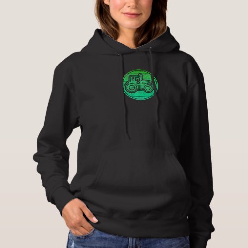 Green Retro Circle With Tractor For Farmers And Fa Hoodie