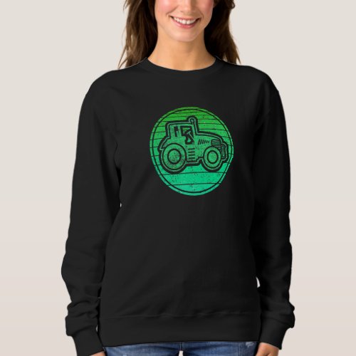Green Retro Circle With Tractor For Farmers And Fa Sweatshirt