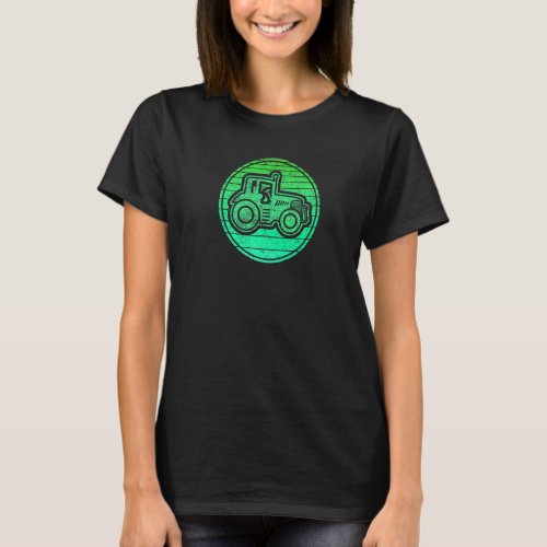 Green Retro Circle With Tractor For Farmers And Fa T_Shirt