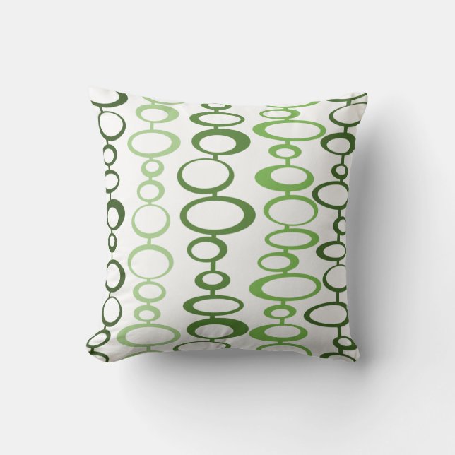 Green Retro Circles Throw Pillow (Front)