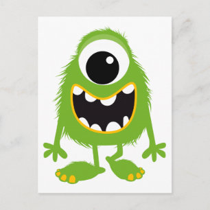 Green Retro Cute Monster Postcard