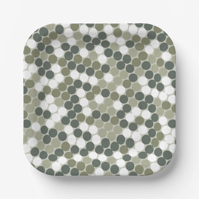 Green retro dots paper plates (Front)