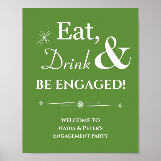 Green Retro Eat Drink Be Engaged Engagement Poster (Front)