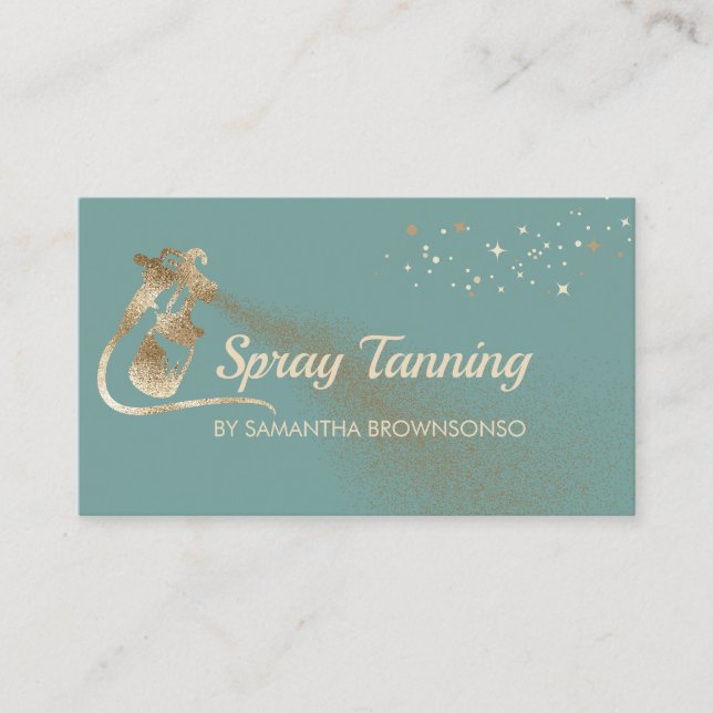 Green Retro Elegant Calligraphy Tan Spray Business Card (Front)