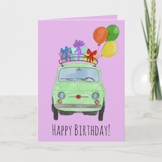 Green Retro Fiat 500 Birthday Card (Front)