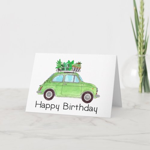 Green Retro Fiat 500 Birthday Card