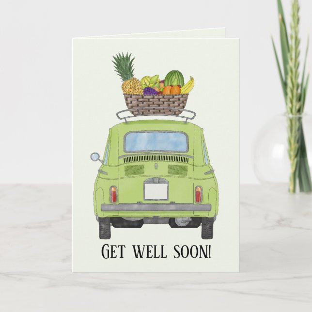 Green Retro Fiat 500 Get well Card (Front)