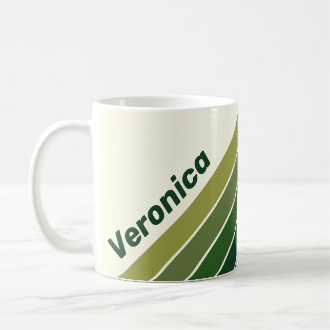 Green Retro Five Stripes with Name Coffee Mug (Left)