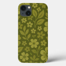 Green Retro Floral Pattern iPhone Case