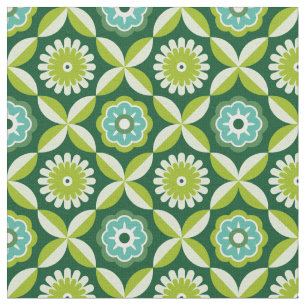 Green retro flowers fabric
