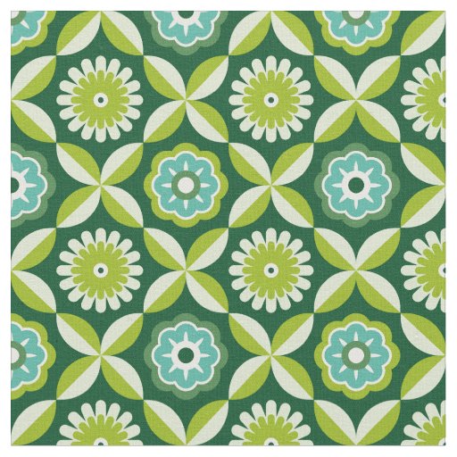 Green retro flowers fabric