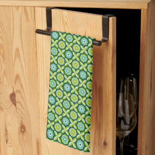 Green retro flowers kitchen towel