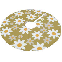Green Retro Groovy Daisy Pattern Holiday  Brushed Polyester Tree Skirt