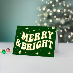 Green Retro Groovy Merry & Bright Christmas Foil Holiday Card