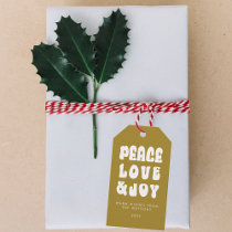 Green Retro Groovy Peace Love Joy Holiday Gift Tags