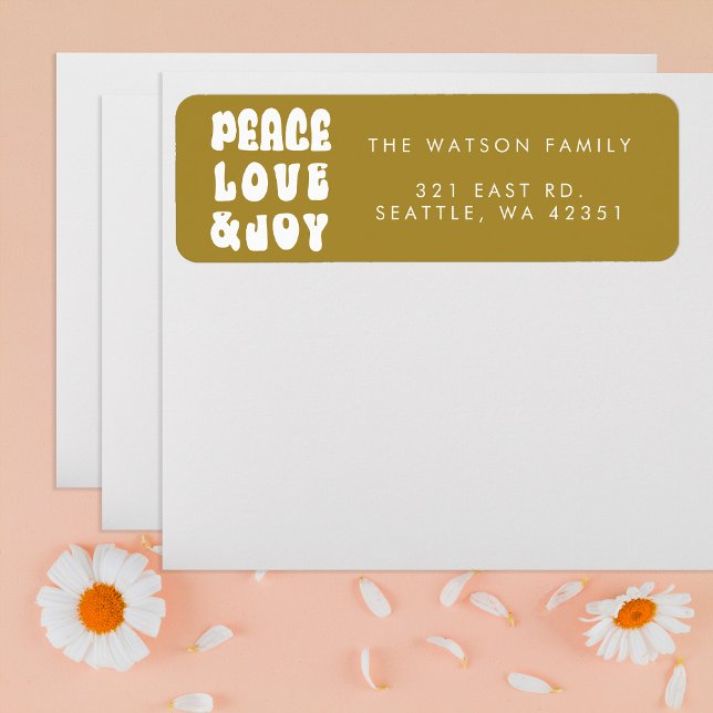 Green Retro Groovy Peace Love Joy Holiday Label (Green Retro Groovy Peace Love Joy Holiday Label)