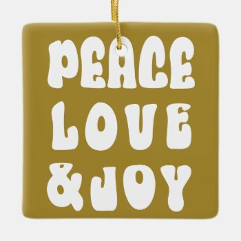 Green Retro Groovy Peace Love Joy Holiday Photo Ceramic Ornament by XmasMall at Zazzle
