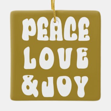 Green Retro Groovy Peace Love Joy Holiday Photo Ceramic Ornament