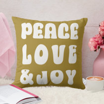 Green Retro Groovy Peace Love Joy Holiday  Throw Pillow
