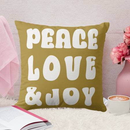 Green Retro Groovy Peace Love Joy Holiday  Throw Pillow