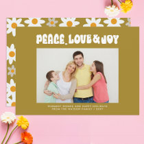 Green Retro Groovy Peace Love Joy Photo Holiday Card