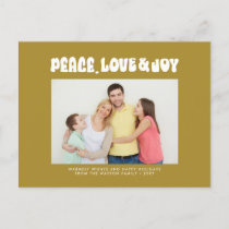 Green Retro Groovy Peace Love Joy Photo Holiday Postcard
