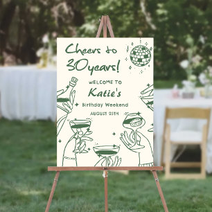 Green Retro Hand Drawn Cocktail 30th Birthday Foam Board