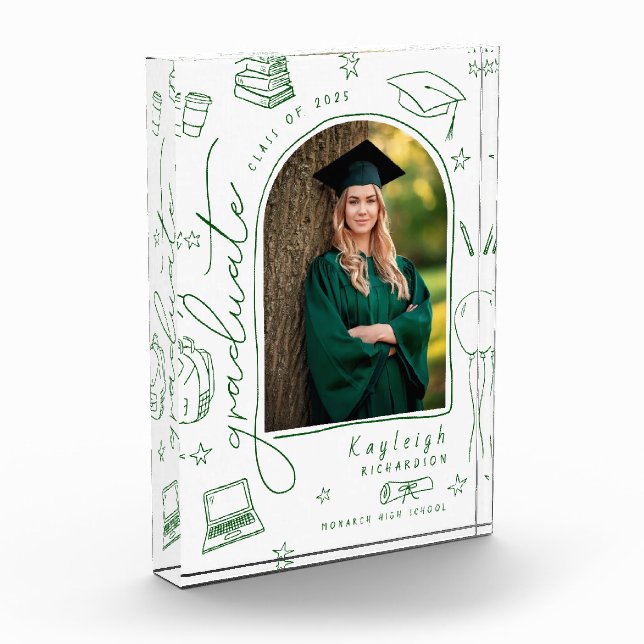 Green Retro Hand Drawn Graduation Photo Block (Left)