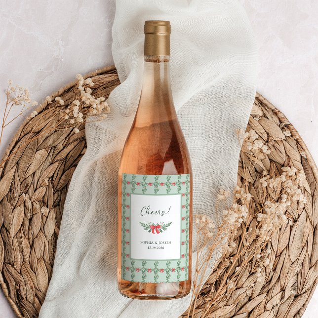 Green Retro Holiday Wedding Wine Label (Creator Uploaded)