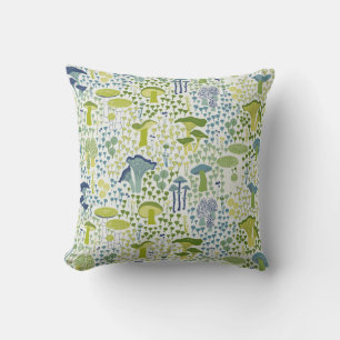 Green Retro Mushroom Throw Pillow