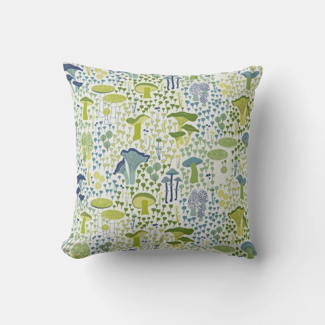Green Retro Mushroom Throw Pillow (Front)
