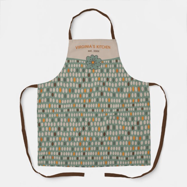 Green Retro Ovals Pattern Personalized Apron (Front)