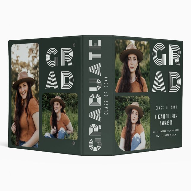 Green Retro Photo Graduation 3 Ring Binder (Background)