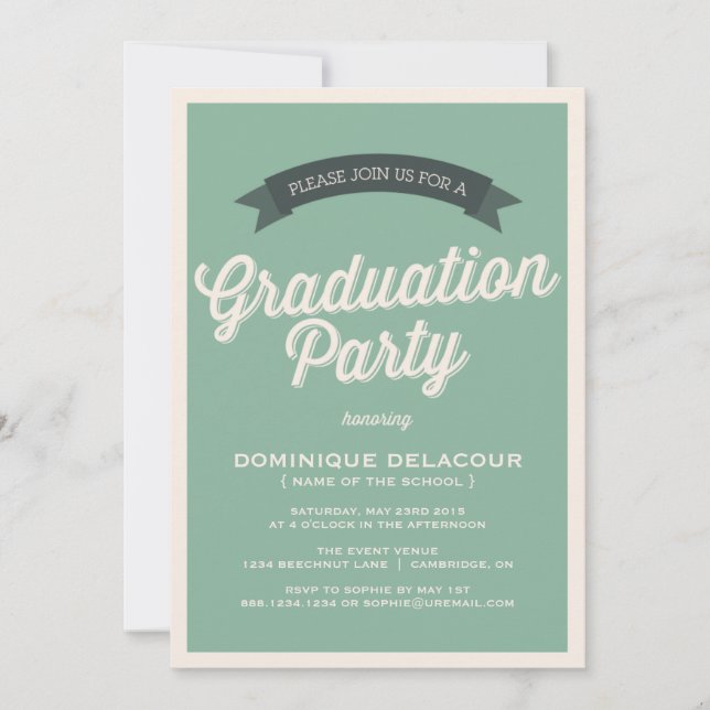 GREEN RETRO SCRIPT | GRADUATION PARTY INVITATION (Front)