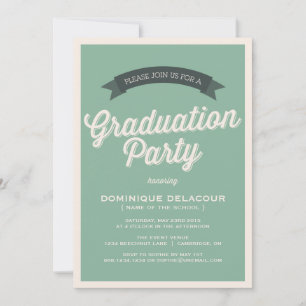 GREEN RETRO SCRIPT GRADUATION PARTY INVITATION