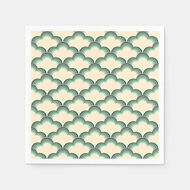 Green retro style waves pattern napkins (Front)