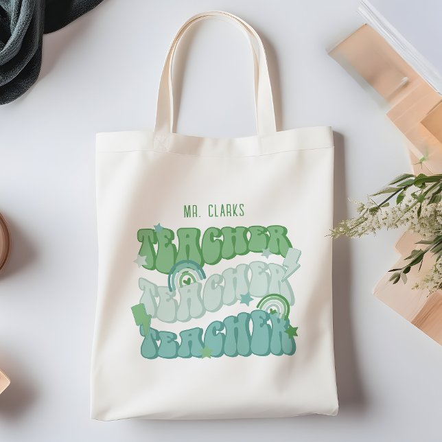 Green Retro Teacher Appreciation Personalized Tote Bag (Creator Uploaded)