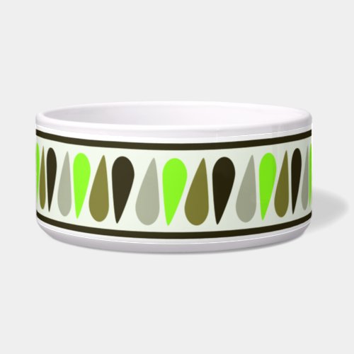 Green Retro Teardrop Pattern Ceramic Dog Bowl