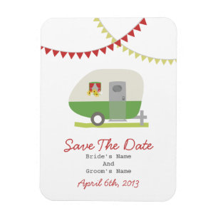 Green Retro Trailer Save The Date Magnet