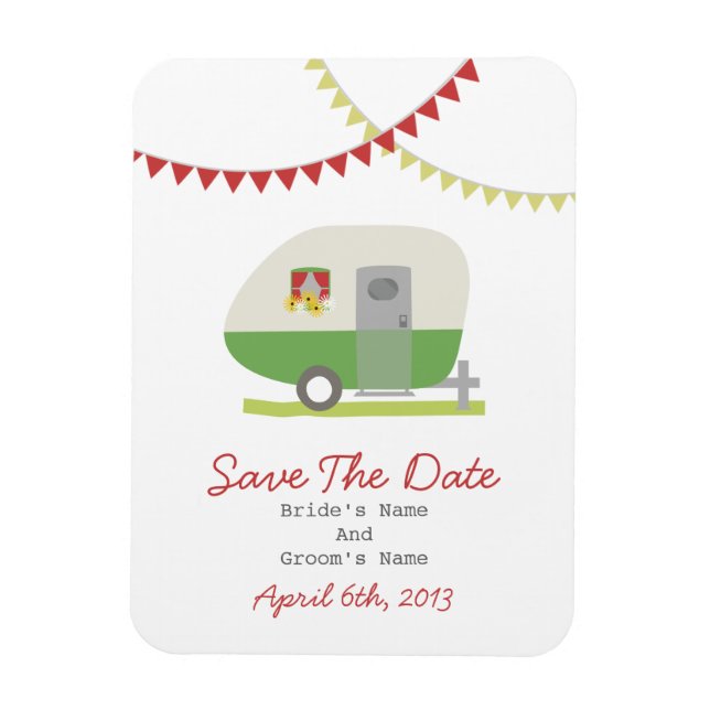 Green Retro Trailer Save The Date Magnet (Vertical)