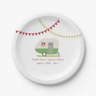 Green Retro Trailer Wedding Paper Plates