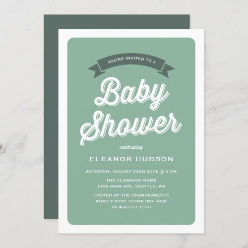Green Retro Typography Script Classic Baby Shower Invitation