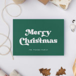 Green Retro Vintage Font Merry Christmas Holiday Card<br><div class="desc">Merry Christmas card: a classic retro design,  with a vintage inspired typography and a classic green background.</div>