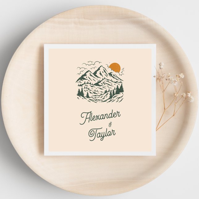 Green Retro Vintage Mountain Landscape Wedding Napkins (Creator Uploaded)