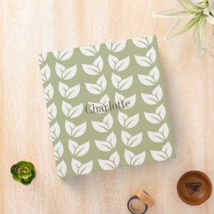 Green Retro Vintage Y2K Leaf Pattern 3 Ring Binder