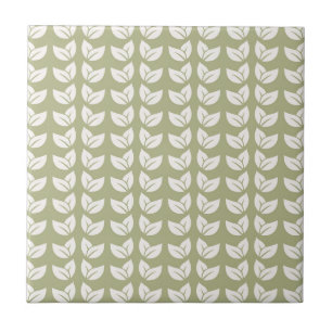 Green Retro Vintage Y2K Leaf Pattern Ceramic Tile