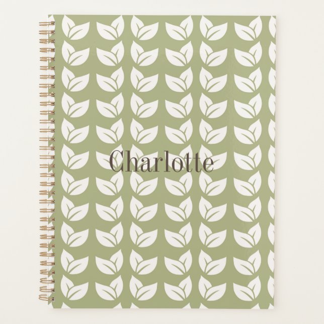 Green Retro Vintage Y2K Leaf Pattern Planner (Front)