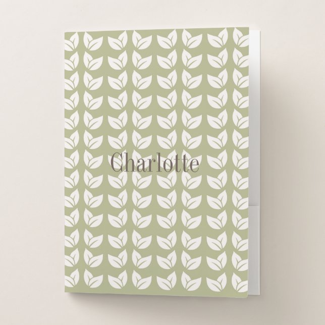 Green Retro Vintage Y2K Leaf Pattern Pocket Folder (Front)