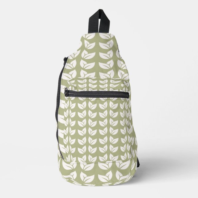 Green Retro Vintage Y2K Leaf Pattern Sling Bag (Front)