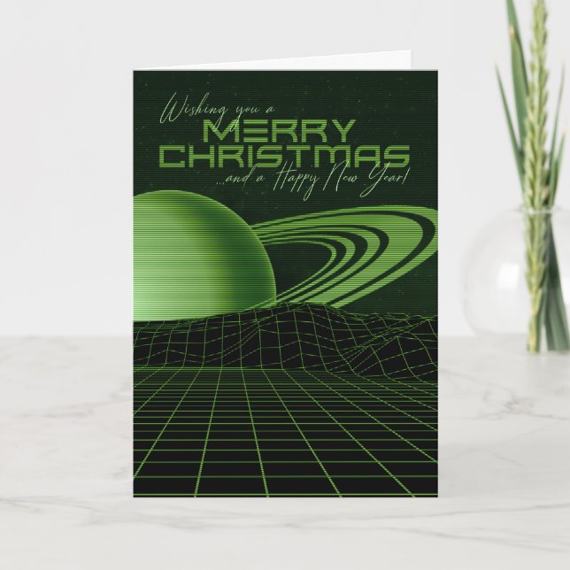 Green Retrowave Christmas Card (Front)